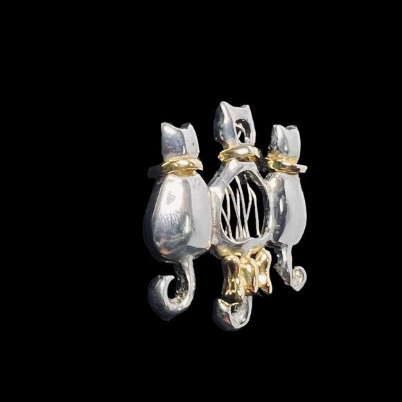 Silver Tone And Gold Tone Trio Of Cats Brooch (4608) - Picture 2 of 4